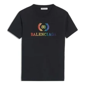 T-shirt met regenboogkleurig logo, ronde hals en korte mouwen, zwart 570814TEV531000