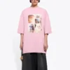 T-shirt met ronde hals en korte mouwen, roze, met print 641532TJVG85630