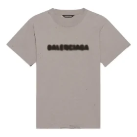 T-shirt met wazig logo, gaten, retro, klassiek, korte mouwen, unisex, grijs 661705TKVD58174