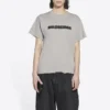 T-shirt met wazig logo, gaten, retro, klassiek, korte mouwen, unisex, grijs 661705TKVD58174