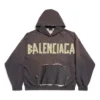 Tape Type Hoodie met gescheurde zakken en tape-details, ruime pasvorm “Dark Grey” 744441TQVA98519