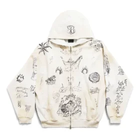 Tat Hoodie met rits, medium pasvorm “Off White Black” 770939TQVK13307