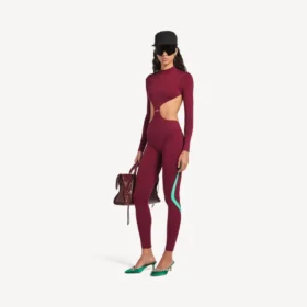 Techwear-bodysuit met uitsnijdingen voor dames in bordeauxrood/aqua