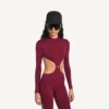 Techwear-bodysuit met uitsnijdingen voor dames in bordeauxrood/aqua