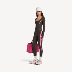 Techwear-legging voor dames in kakibruin/neonroze