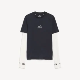 Techwear-T-shirt met lange mouwen voor heren in marineblauw/wit