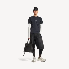 Techwear-T-shirt met lange mouwen voor heren in marineblauw/wit