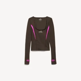 Techwear-top met lange mouwen voor dames in kaki-bruin/neonroze