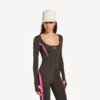 Techwear-top met lange mouwen voor dames in kaki-bruin/neonroze