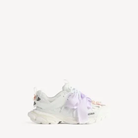 Track-sneaker met strik voor dames in wit/roze
