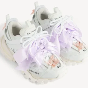 Track-sneaker met strik voor dames in wit/roze