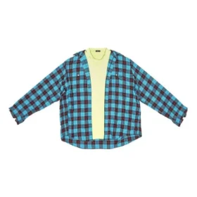 Trompe-l’œil geruit overhemd en T-shirt “Blue Neon Yellow” 699371TMM116305
