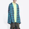 Trompe-l’œil geruit overhemd en T-shirt “Blue Neon Yellow” 699371TMM116305