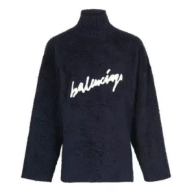 Trui met col en gekrabbeld logo van geborsteld katoen “Navy” 625935T31828065