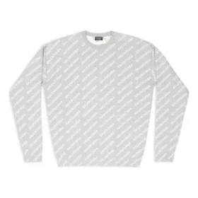 Trui met logo over het hele oppervlak en ronde hals “Light Grey White” 702952T32331461
