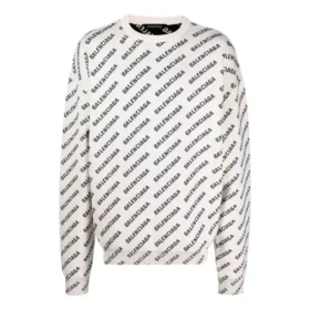 Trui met logo over het hele oppervlak en ronde hals “White Black” 702952T32339054