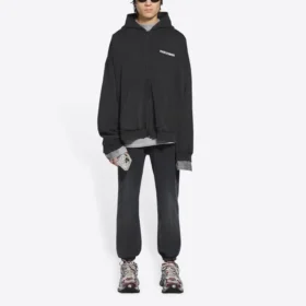 Turn hoodie met rits, wijde pasvorm “Zwart” 674719TLVB49034