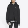 Turn hoodie met rits, wijde pasvorm “Zwart” 674719TLVB49034