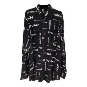 Viscose shirt met lange mouwen en all-overprint, ruime pasvorm “Zwart” 658956TPLB41070