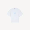 Witte T-shirt met korte mouwen en schetsachtige print voor dames