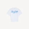 Witte T-shirt met korte mouwen en schetsachtige print voor dames