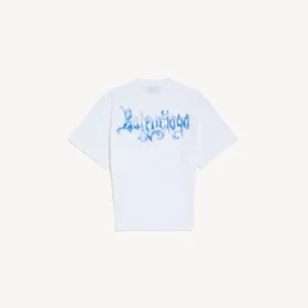 Witte T-shirt met korte mouwen en schetsachtige print voor dames