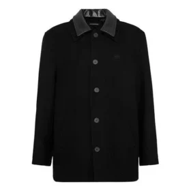 Wollen jas met dubbele kraag “Zwart” 626314TIU071000