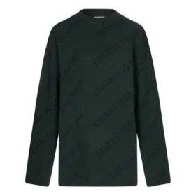 Wollen trui met ronde hals en logo over het hele oppervlak “Dark Green” 657400T15673050