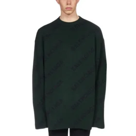 Wollen trui met ronde hals en logo over het hele oppervlak “Dark Green” 657400T15673050