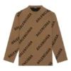 Wollen trui met ronde hals en logo-print over het hele oppervlak “Light Brown” 657401T32002900