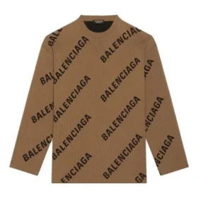 Wollen trui met ronde hals en logo-print over het hele oppervlak “Light Brown” 657401T32002900
