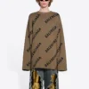 Wollen trui met ronde hals en logo-print over het hele oppervlak “Light Brown” 657401T32002900