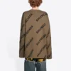 Wollen trui met ronde hals en logo-print over het hele oppervlak “Light Brown” 657401T32002900