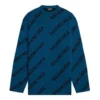 Wollen trui met ronde hals en logo-print over het hele oppervlak “Petrol Blue” 657400T15672470