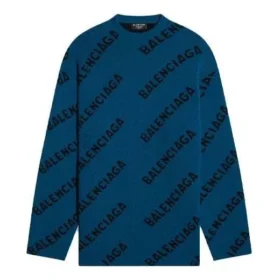 Wollen trui met ronde hals en logo-print over het hele oppervlak “Petrol Blue” 657400T15672470
