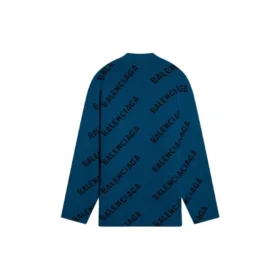 Wollen trui met ronde hals en logo-print over het hele oppervlak “Petrol Blue” 657400T15672470