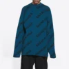 Wollen trui met ronde hals en logo-print over het hele oppervlak “Petrol Blue” 657400T15672470