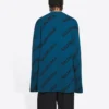 Wollen trui met ronde hals en logo-print over het hele oppervlak “Petrol Blue” 657400T15672470