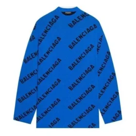 Wollen trui met rondhals en all-over logo “Blue” 657400T15673964