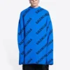 Wollen trui met rondhals en all-over logo “Blue” 657400T15673964