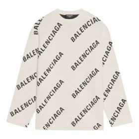 Wollen trui met rondhals en logo over het hele oppervlak “White” 657401T32009054