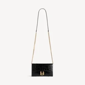 Zwart damesportemonnee met ketting in Hourglass-vorm