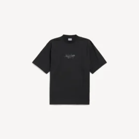 Zwart T-shirt voor heren met schetsachtige print en medium pasvorm